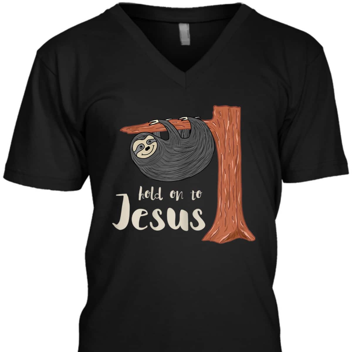 Funny Christian Sloth T-Shirt Hold On To Jesus