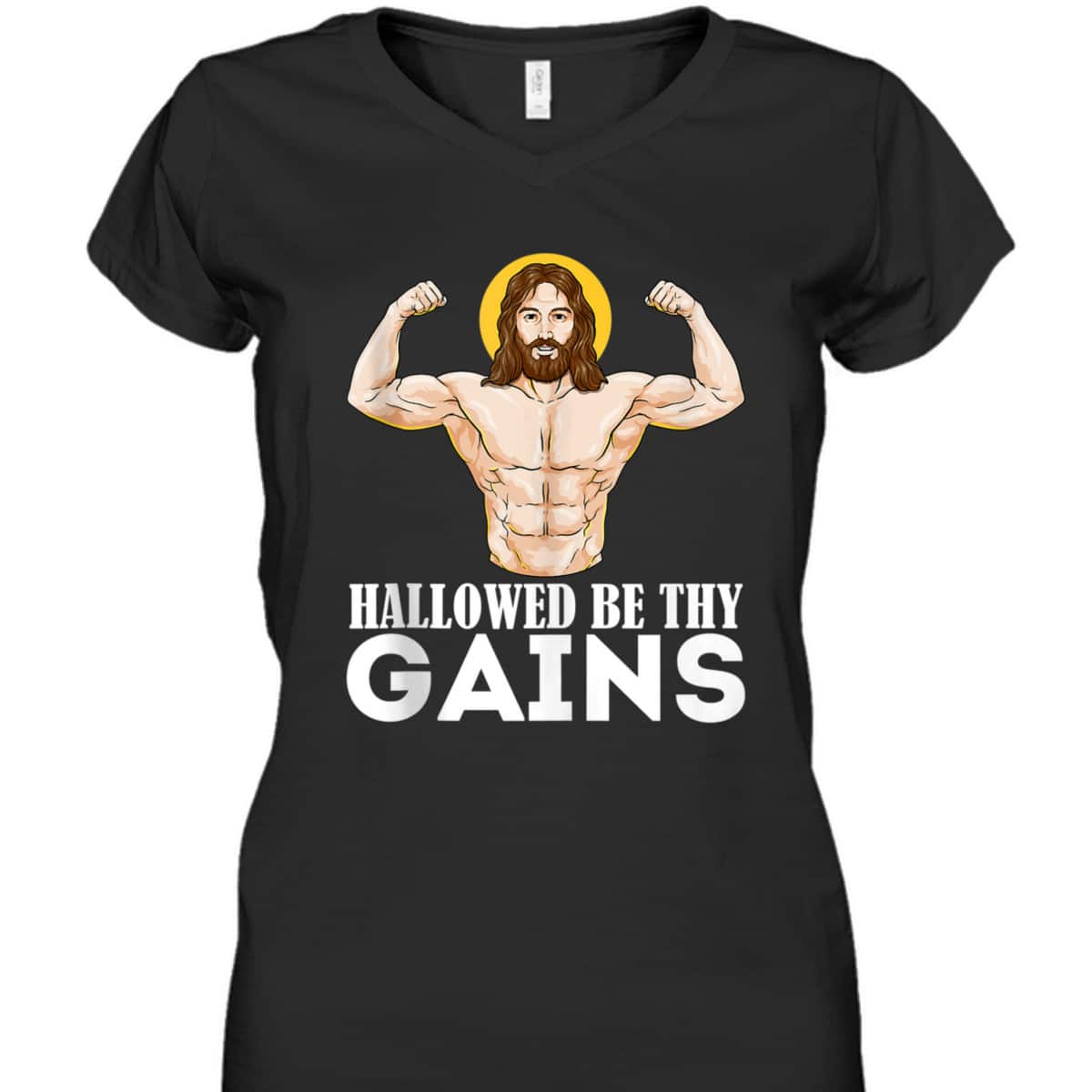 Hallowed Be Thy Gains Funny Muscle Jesus Weight Lifting T-Shirt Hallowed Be Thy Gains Funny Muscle Jesus Weight Lifting T-Shirt