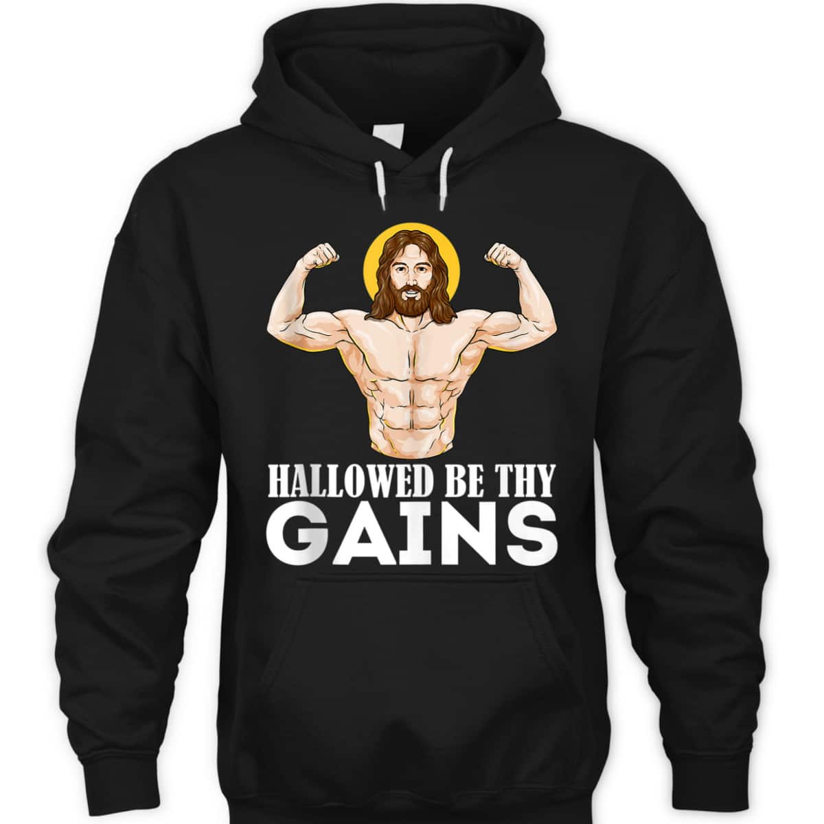 Hallowed Be Thy Gains Funny Muscle Jesus Weight Lifting T-Shirt Hallowed Be Thy Gains Funny Muscle Jesus Weight Lifting T-Shirt