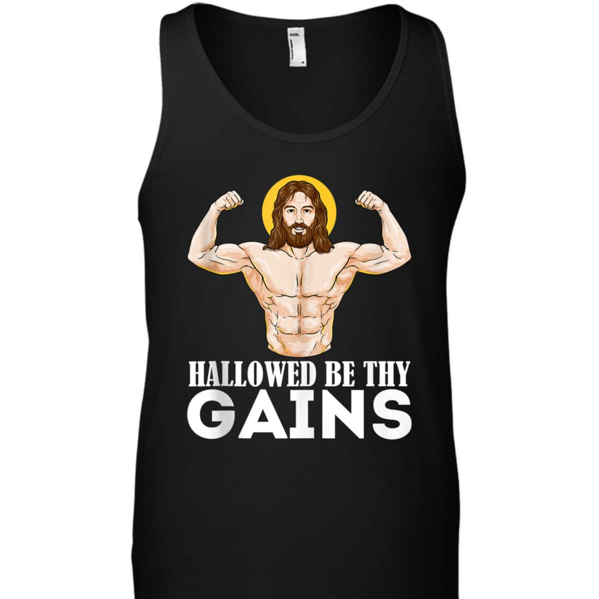 Hallowed Be Thy Gains Funny Muscle Jesus Weight Lifting T-Shirt