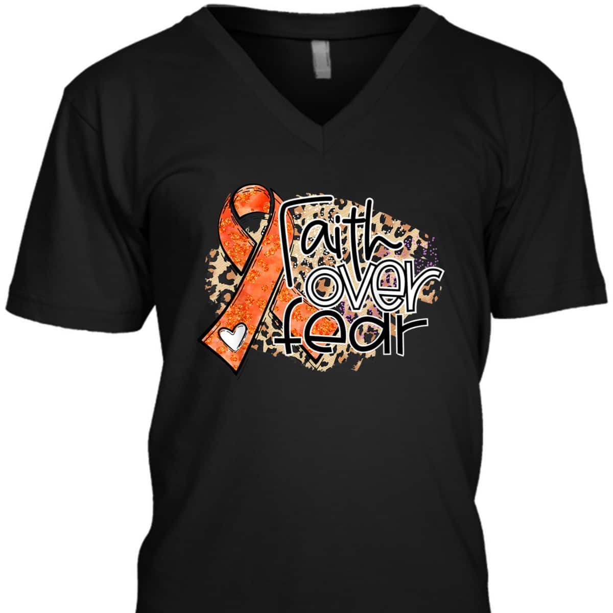 Christian Faith Over Fear Leopard Orange Ribbon Leukemia Awareness T-Shirt Christian Faith Over Fear Leopard Orange Ribbon Leukemia Awareness T-Shirt