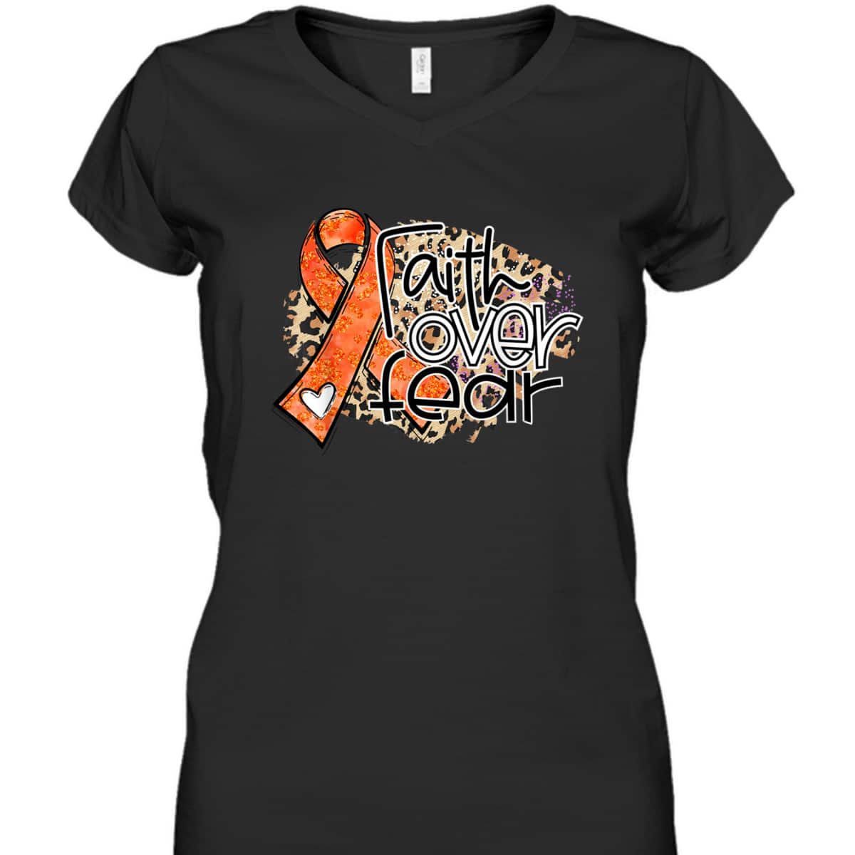 Christian Faith Over Fear Leopard Orange Ribbon Leukemia Awareness T-Shirt Christian Faith Over Fear Leopard Orange Ribbon Leukemia Awareness T-Shirt