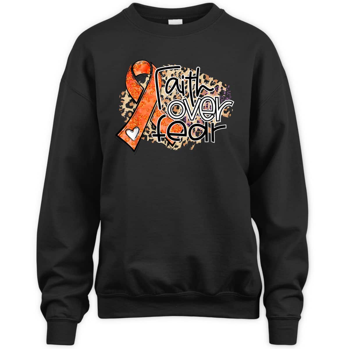 Christian Faith Over Fear Leopard Orange Ribbon Leukemia Awareness T-Shirt Christian Faith Over Fear Leopard Orange Ribbon Leukemia Awareness T-Shirt