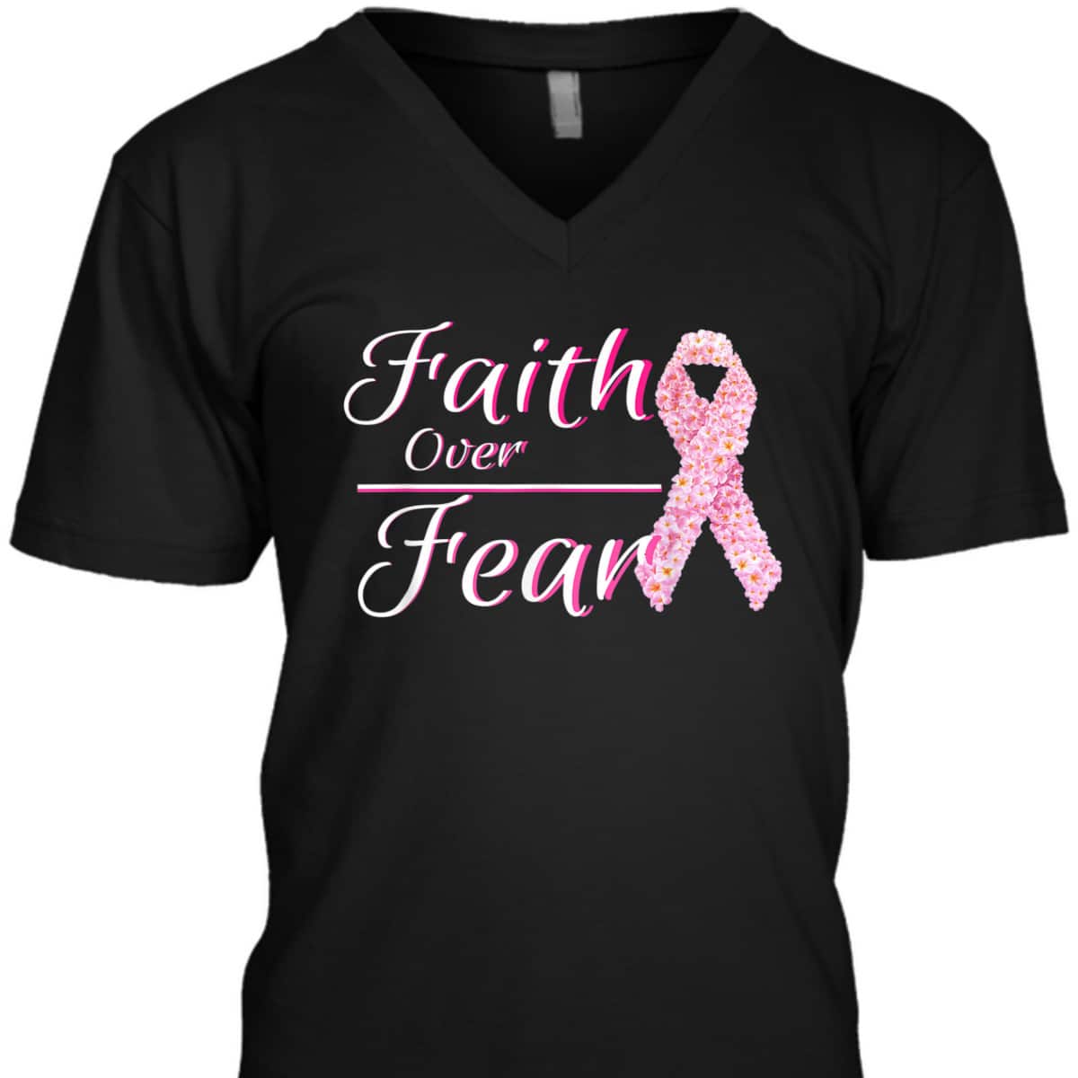 Breast Cancer Awareness Christian Faith Over Fear For Warriors T-Shirt Breast Cancer Awareness Christian Faith Over Fear For Warriors T-Shirt