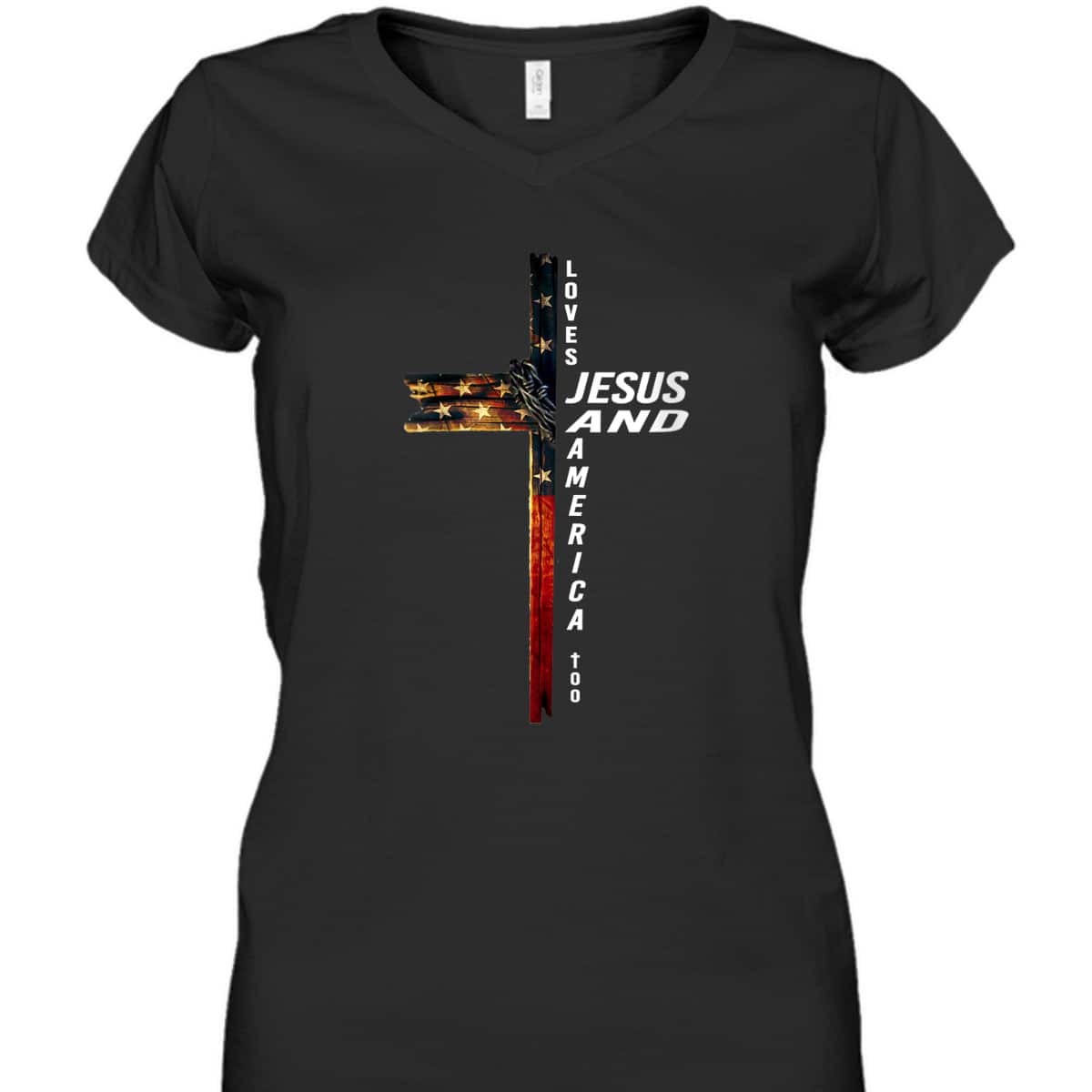 Christian Cross With Flag USA Loves Jesus And America Too July Fourth T-Shirt Christian Cross With Flag USA Loves Jesus And America Too July Fourth T-Shirt