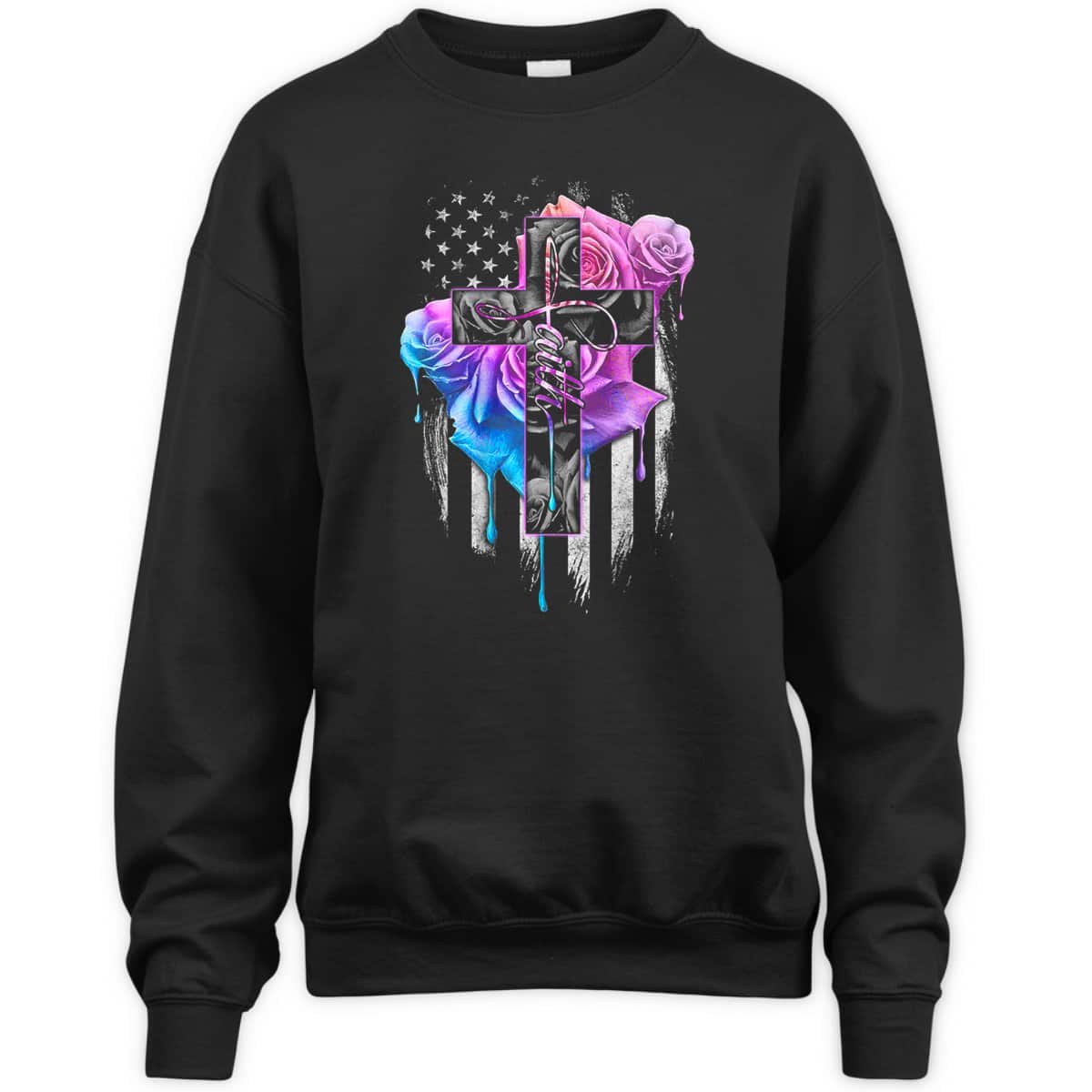 Christian Faith T-Shirt Rose Watercolor Cross US Flag July Fourth Christian Faith T-Shirt Rose Watercolor Cross US Flag July Fourth