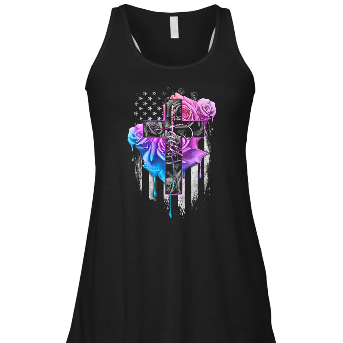 Christian Faith T-Shirt Rose Watercolor Cross US Flag July Fourth Christian Faith T-Shirt Rose Watercolor Cross US Flag July Fourth