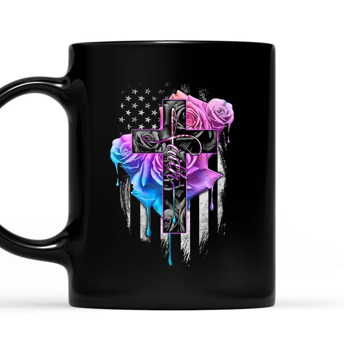 Christian Faith T-Shirt Rose Watercolor Cross US Flag July Fourth Christian Faith T-Shirt Rose Watercolor Cross US Flag July Fourth