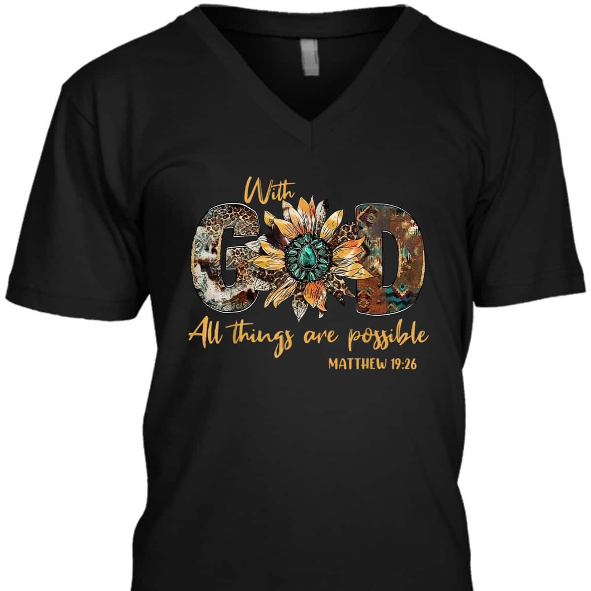 With God All Things Are Possible Leopard Sunflower Bible Verse T-Shirt