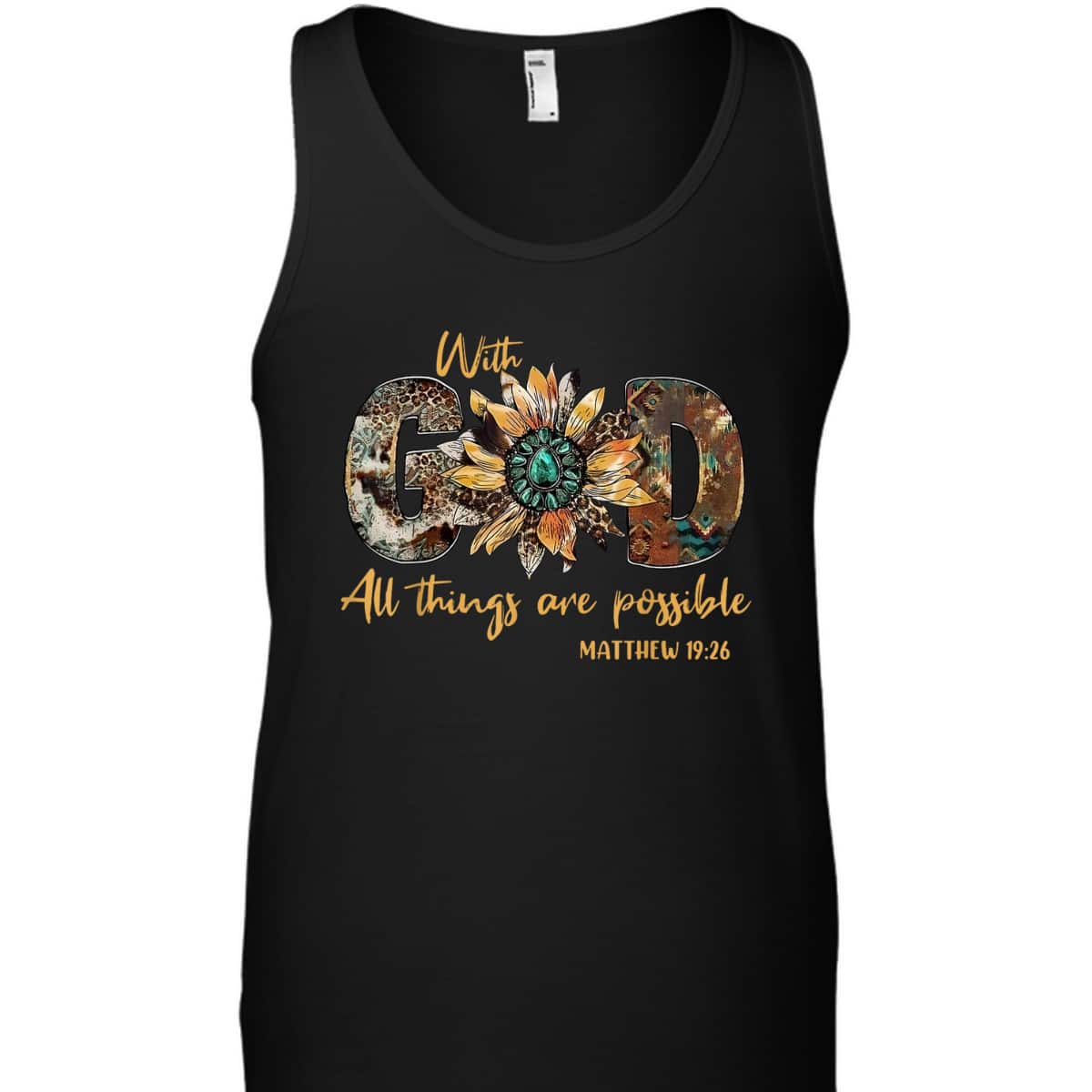With God All Things Are Possible Leopard Sunflower Bible Verse T-Shirt