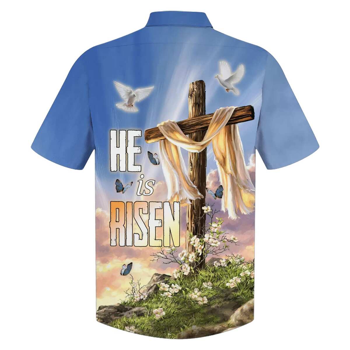 Easter Day Christian Hawaiian Shirt He Is Risen Dove Cross Flower Easter Day Christian Hawaiian Shirt He Is Risen Dove Cross Flower