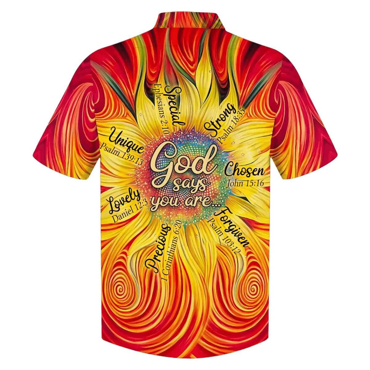Bible Verse Christian Hawaiian Shirt Sunflower God Say You Are