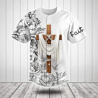 I Love Jesus Baseball Jersey Cross Flower Pattern Christian Faith Gift For Believers