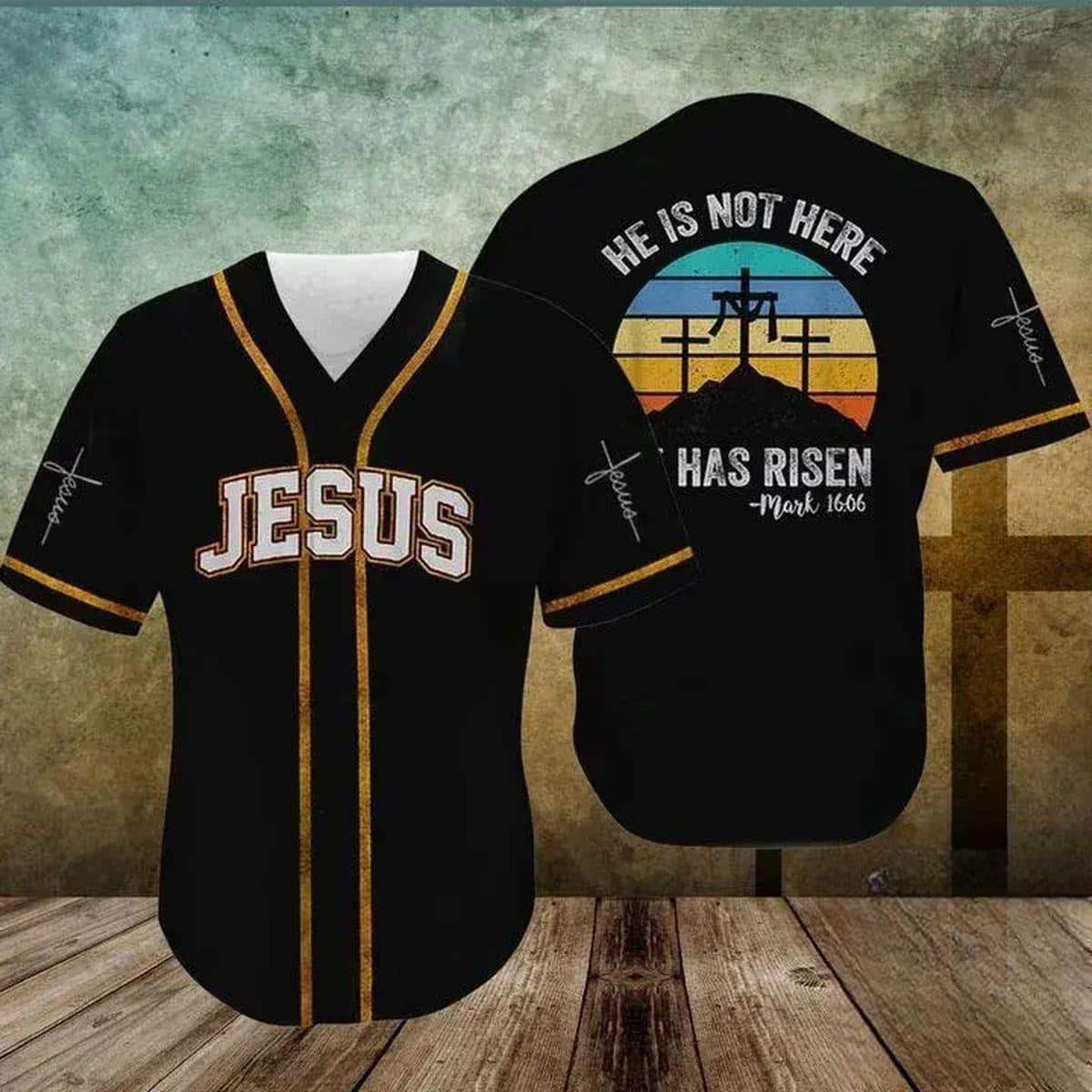 Bible Verse Vintage Jesus Christian Baseball Jersey He Is Not Here He Has Risen