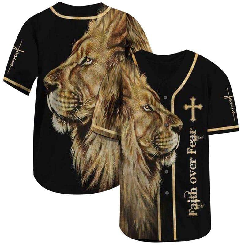 Lion King Jesus Christian Baseball Jersey Faith Over Fear Best Gift For Christian Friend
