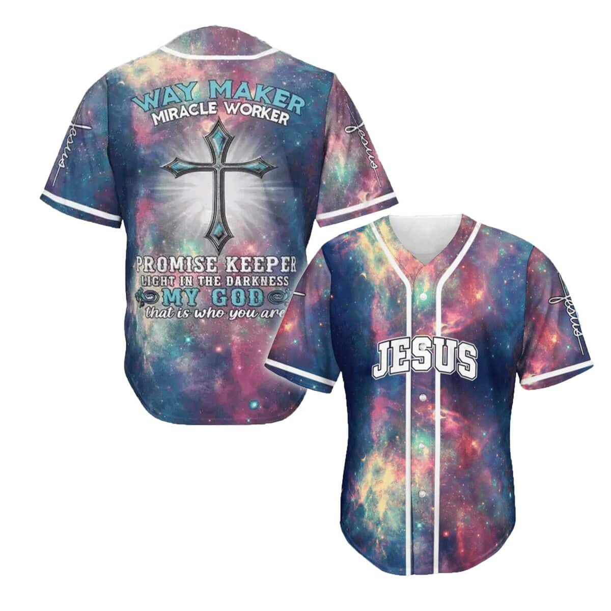 Jesus Faith And Crucifix Baseball Jersey Way Maker Miracle Worker Promise Keeper Best Christian Gift