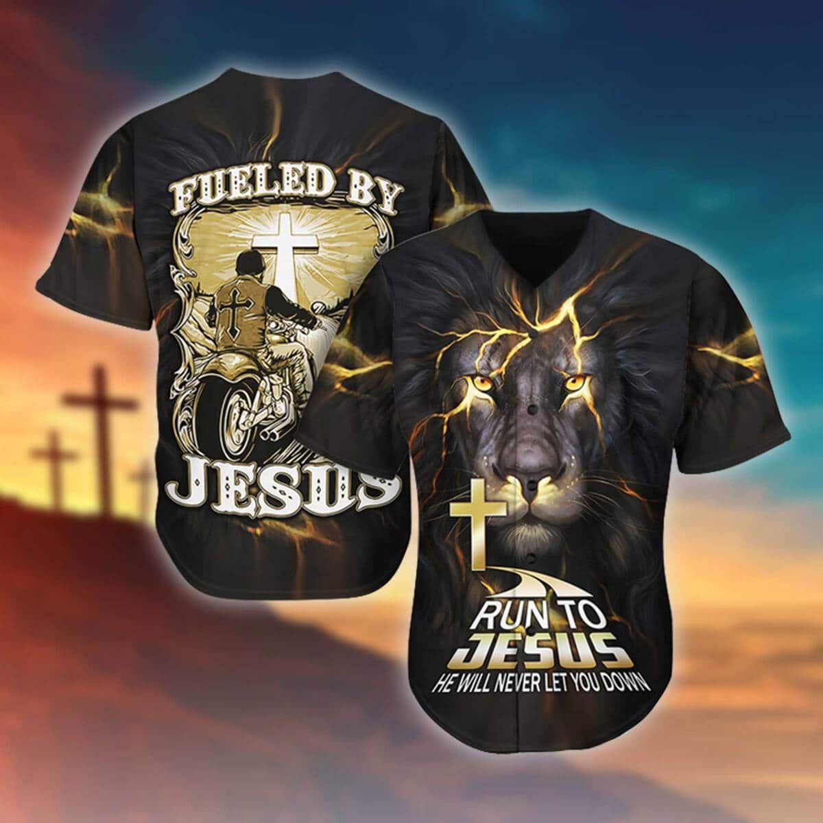 Fueled By Jesus Christian Baseball Jersey Run To Jesus He Will Never Let You Down