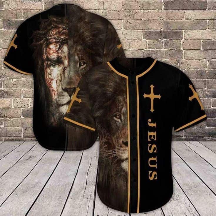 Jesus And Lion Baseball Jersey Faith Religious Gift For Christian Friend