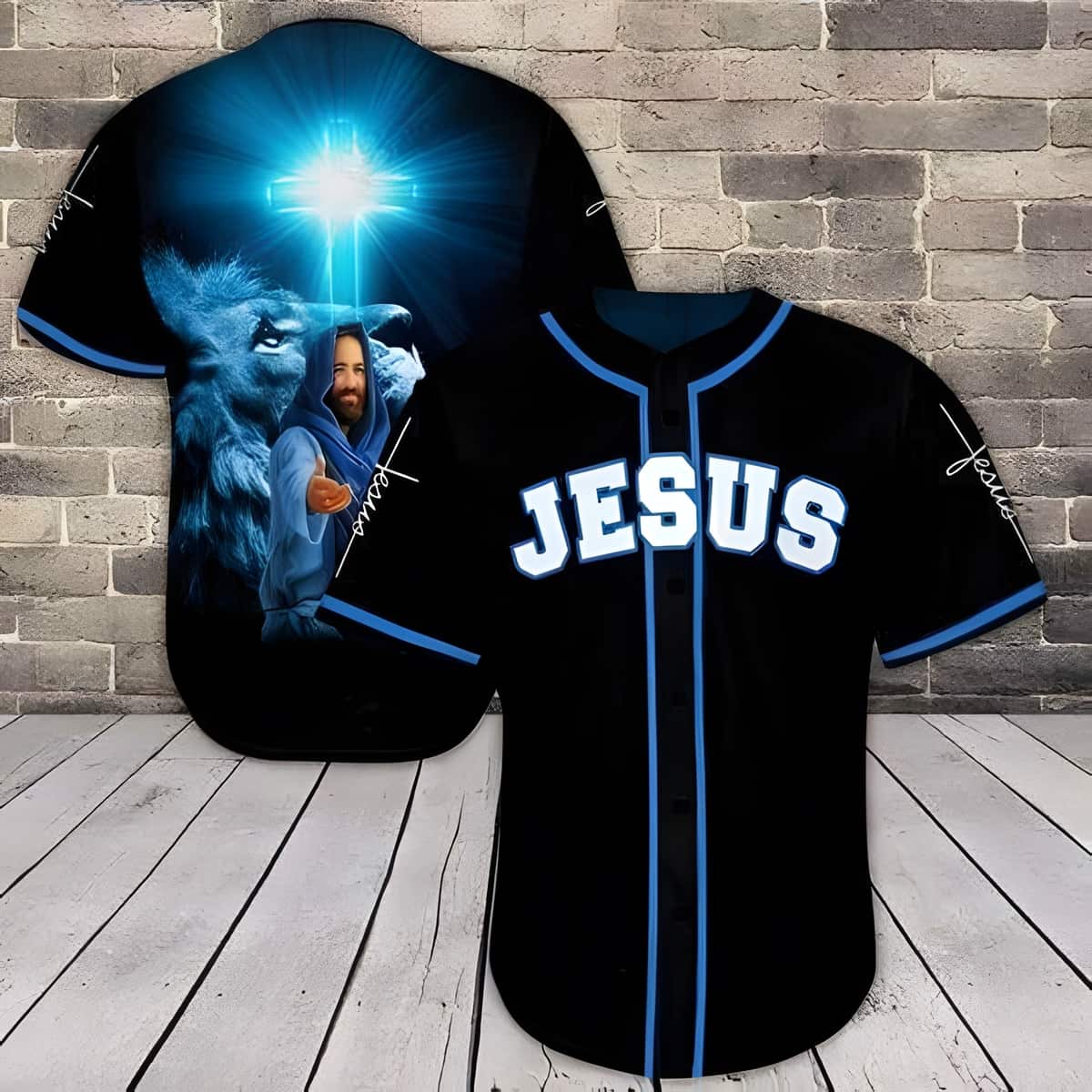 Lion Blue Light Christian Baseball Jersey Hold My Hand Unique Christian Gift