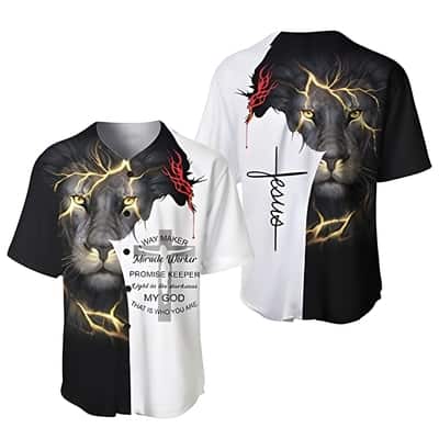 Lion Christian Cross Baseball Jersey Way Maker Miracle Worker My God That Is Who You Are