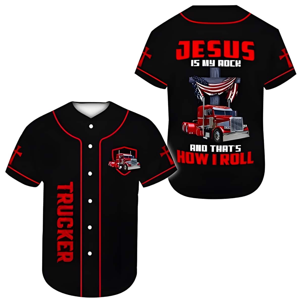 Jesus Trucker Baseball Jersey Jesus Is My Rock And That's How I Roll Best Christian Gift For Friends