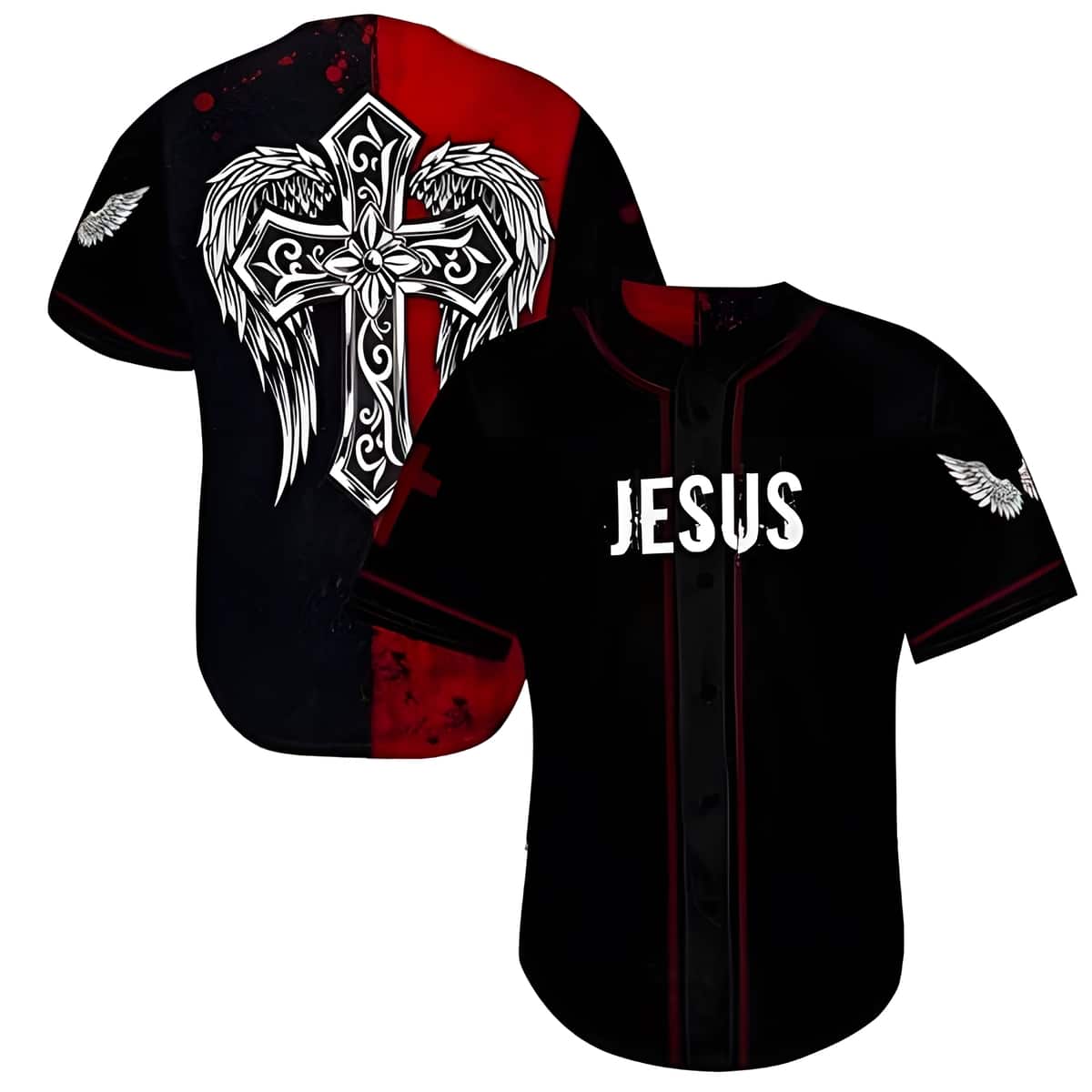 Faith Cross Wing Of Jesus Baseball Jersey Religious Gift For Christian Friend