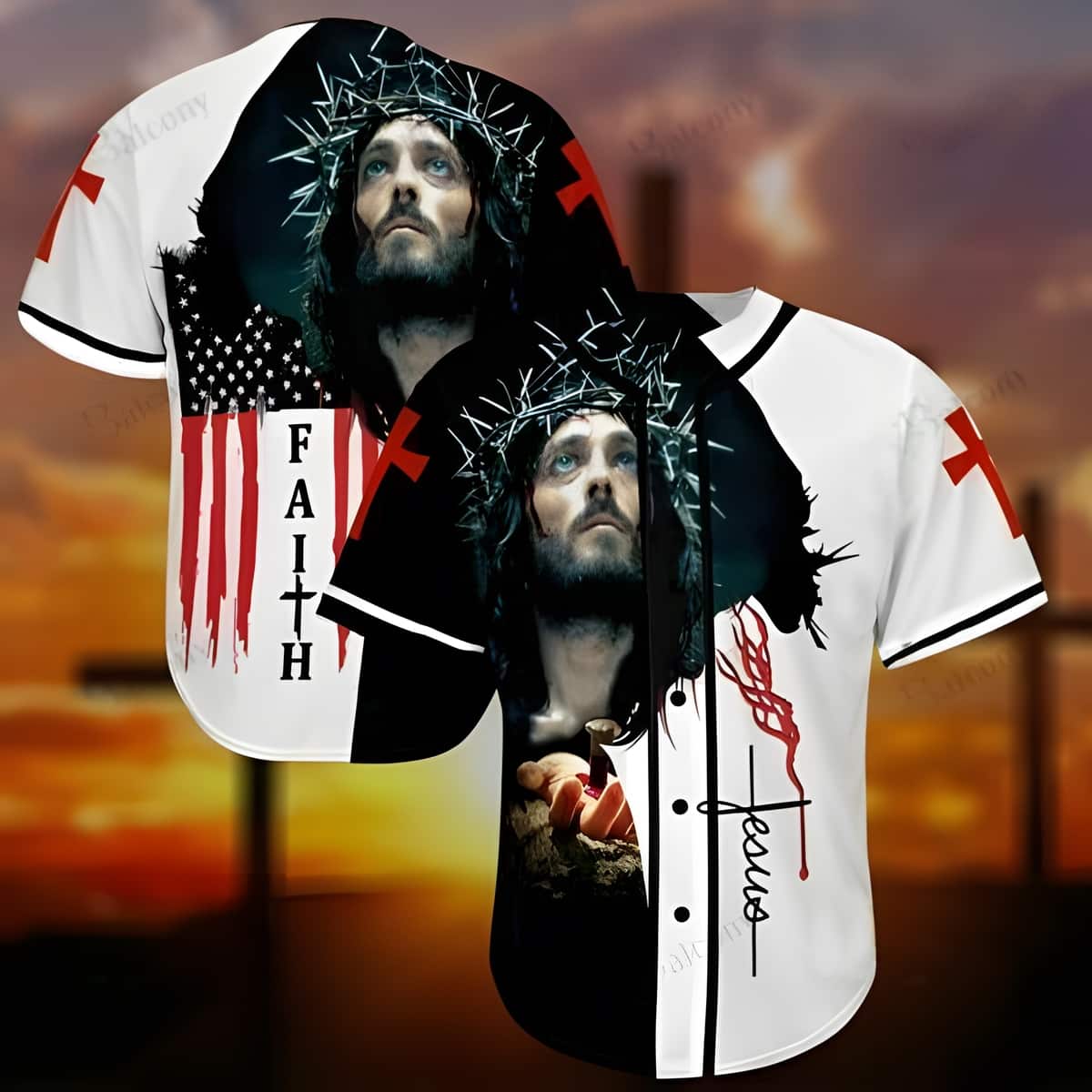 US Flag American Jesus Faith Christian Baseball Jersey Independence Day Gift 