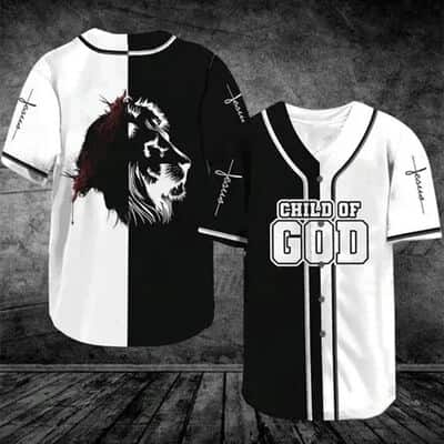 Christian Black And White Split Lion Baseball Jersey Child Of God