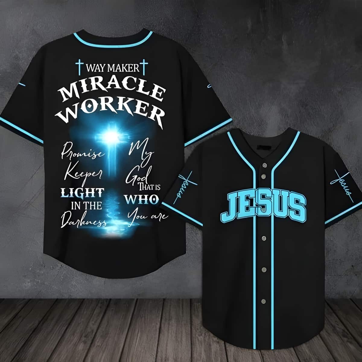 Jesus Christian Baseball Jersey Way Maker Promise Keeper Light In The Darkness
