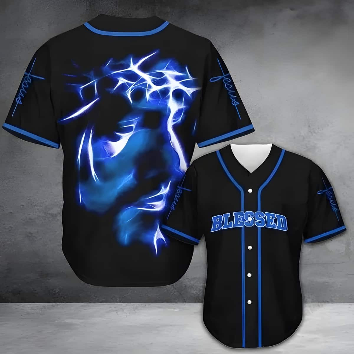 Christian Baseball Jersey Blessed Blue Light Blessed Best Faith Gift For Christians