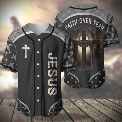 Grey Baseball Jersey Faith Over Fear Christian Faith Gift For Believers Grey Baseball Jersey Faith Over Fear Christian Faith Gift For Believers