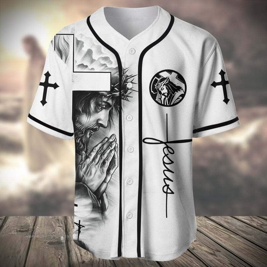 White Christian Baseball Jersey Cross Angel Wings Jesus Lover Gift White Christian Baseball Jersey Cross Angel Wings Jesus Lover Gift