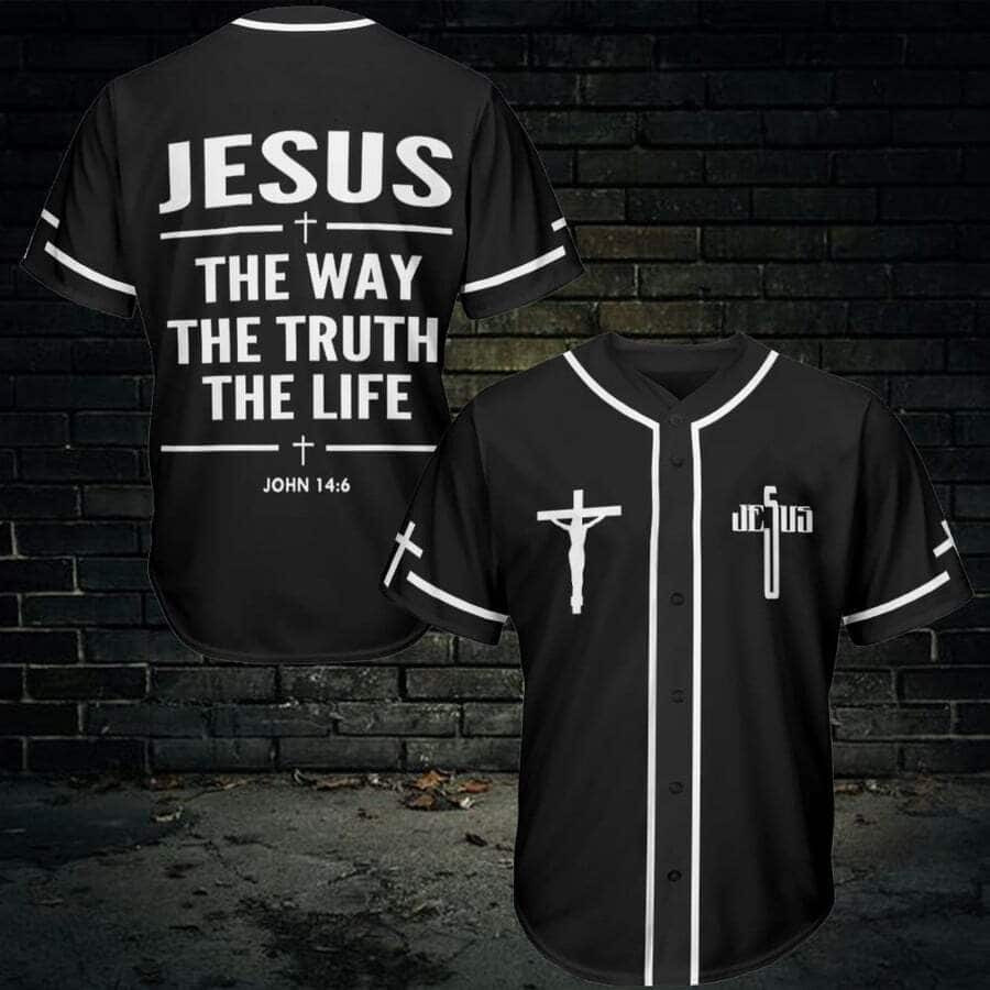 Black Christian Baseball Jersey The Way The Truth The Life Christian Bible Verse Gift For Christians