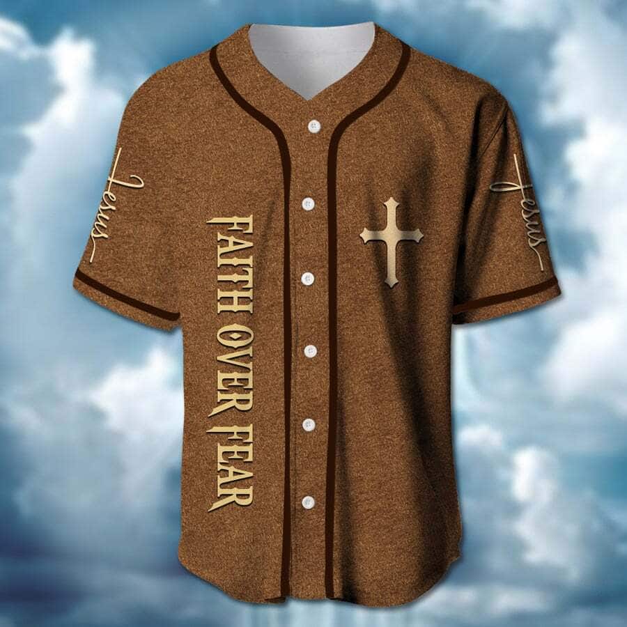 Jesus And Lion Baseball Jersey Christian Faith Over Fear Gift For Believers Jesus And Lion Baseball Jersey Christian Faith Over Fear Gift For Believers