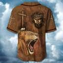 Jesus And Lion Baseball Jersey Christian Faith Over Fear Gift For Believers