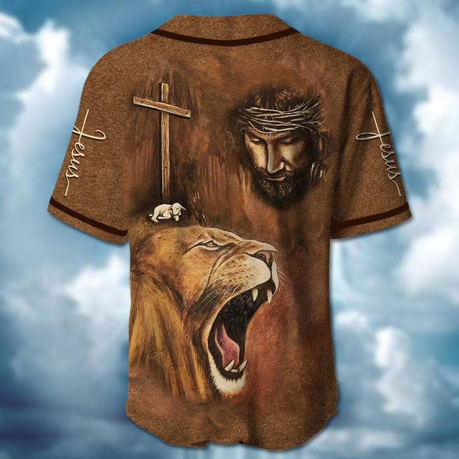 Jesus And Lion Baseball Jersey Christian Faith Over Fear Gift For Believers Jesus And Lion Baseball Jersey Christian Faith Over Fear Gift For Believers
