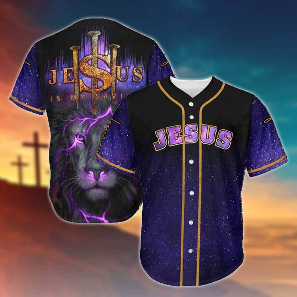 Christian Baseball Jersey Lion Galaxy Jesus Is My Savior