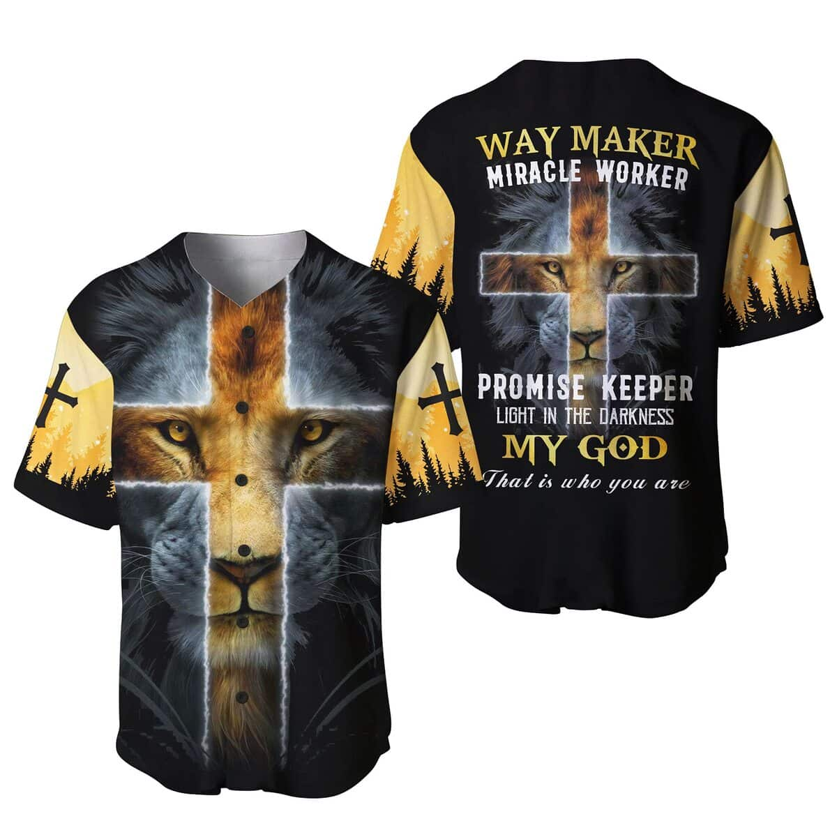 Way Maker Promise Keeper Light In The Darkness Lion Jesus Christian Cross Baseball Jersey