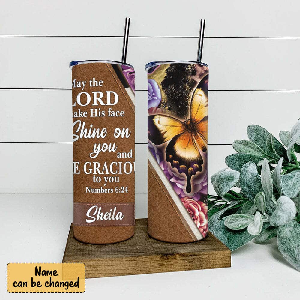 Personalized May The Lord Make His Face Bible Verse Christian Skinny Tumbler