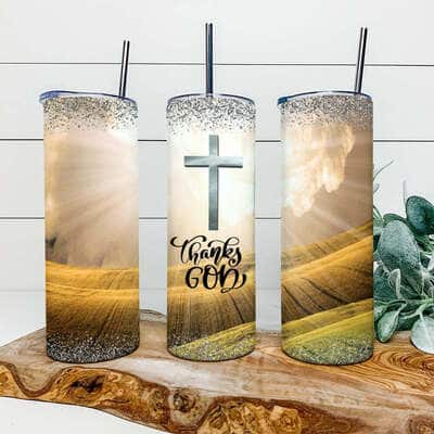 Thanks God Cross Jesus Awesome Religious Skinny Tumbler For Christians
