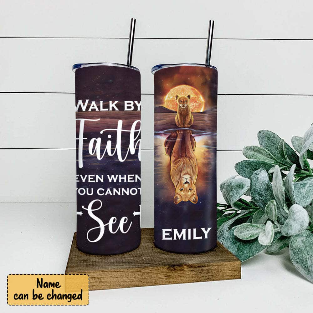 Personalized Christian Bible Verse Skinny Tumbler Walk By Faith Even When You Cannot See