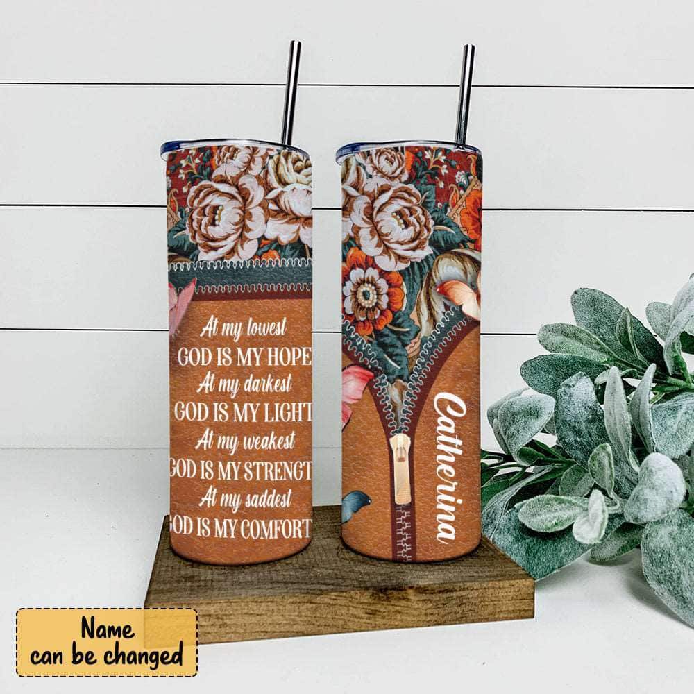 Personalized Christian Religious Skinny Tumbler At My Lowest God Is My Hope