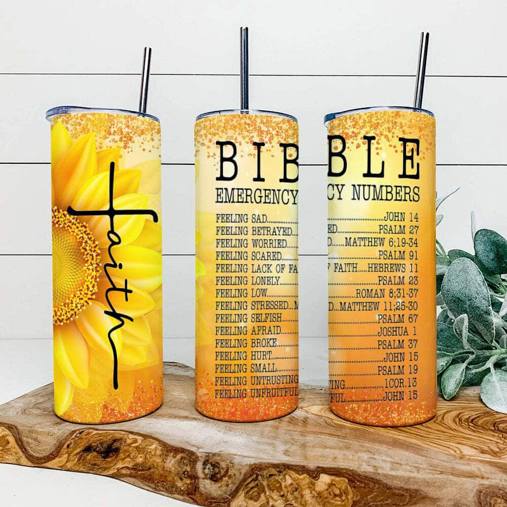 Bible Emergency Numbers Unique Christian Religious Skinny Tumbler For Believers