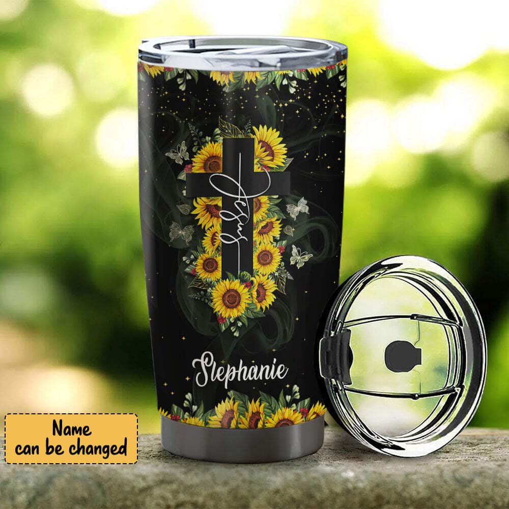 Personalized Christian Tumbler Faith Hope Love Christian Cross Sunflower Personalized Christian Tumbler Faith Hope Love Christian Cross Sunflower