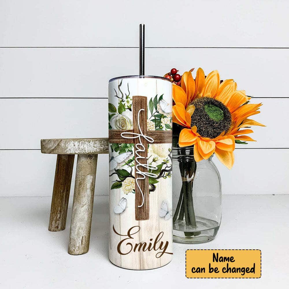 Personalized Religious Skinny Tumbler For God Has Not Given Christian Cross Bible Verse Gift Personalized Religious Skinny Tumbler For God Has Not Given Christian Cross Bible Verse Gift