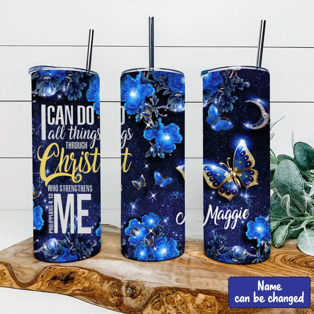 Personalized Skinny Tumbler I Can Do All Thing Through Christ Christian Bible Verse Gift