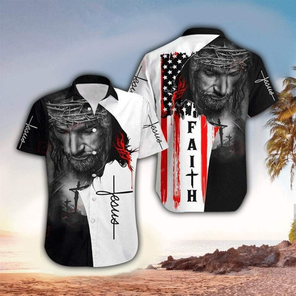 Jesus Face Faith American Flag Christian Hawaiian Shirt