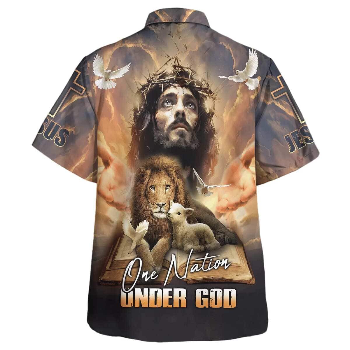 One Nation Under God Jesus Lion Cross 4th Of July Christian Religious Hawaiian Shirt