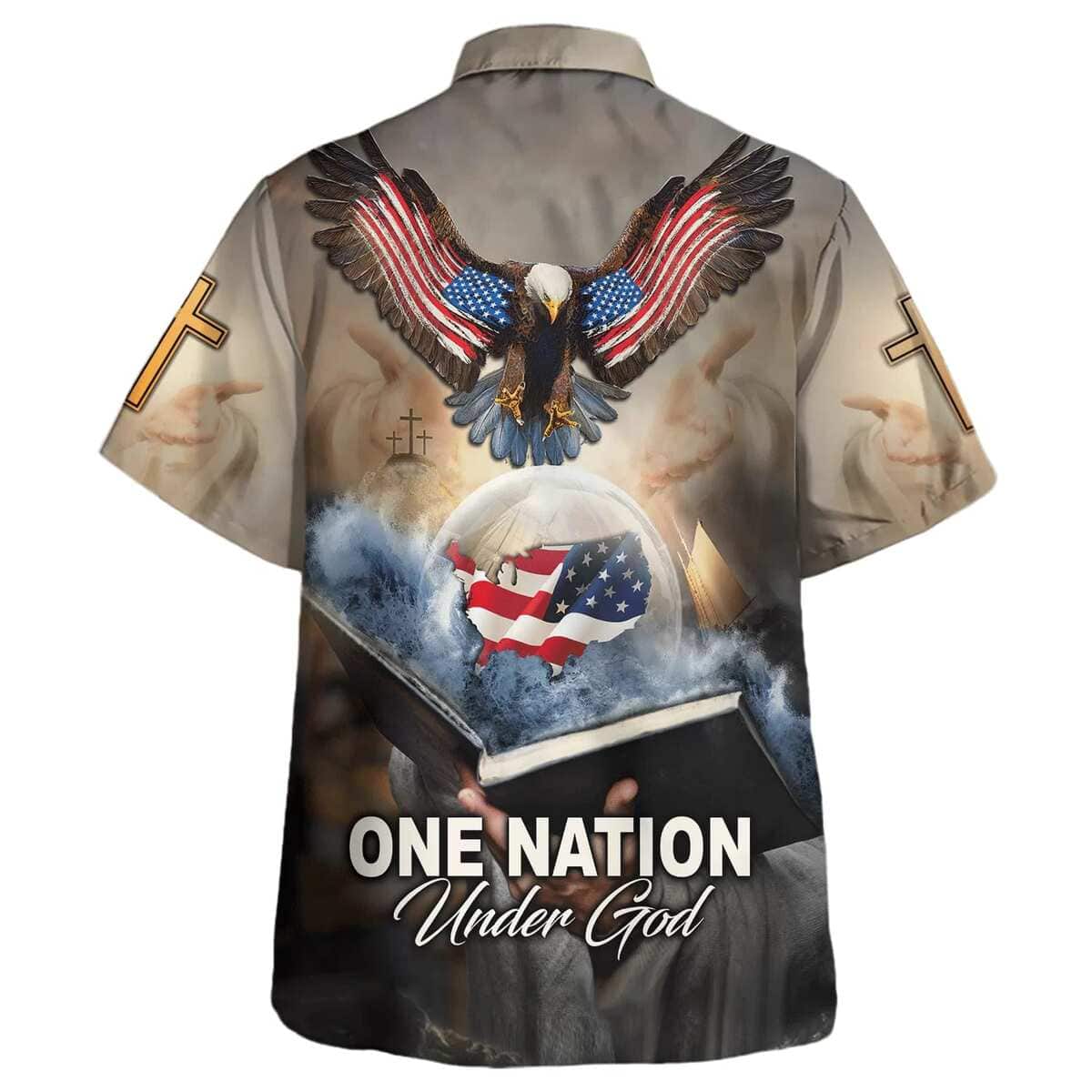 One Nation Under God Eagle With American Flag Independence Day Christian Religious Hawaiian Shirt One Nation Under God Eagle With American Flag Independence Day Christian Religious Hawaiian Shirt