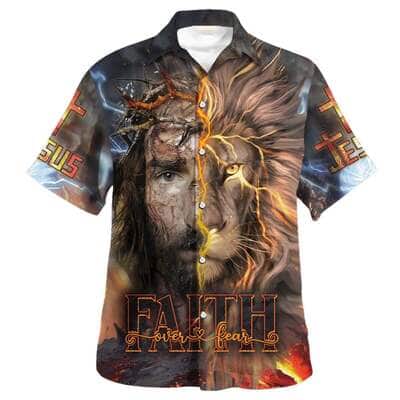 Jesus Praying Lion Christian Cross Faith Over Fear Christian Religious Hawaiian Shirt Jesus Praying Lion Christian Cross Faith Over Fear Christian Religious Hawaiian Shirt